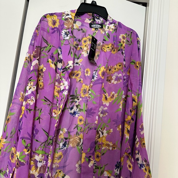 Floral Purple Long Kimono Cardigan - Picture 2 of 7
